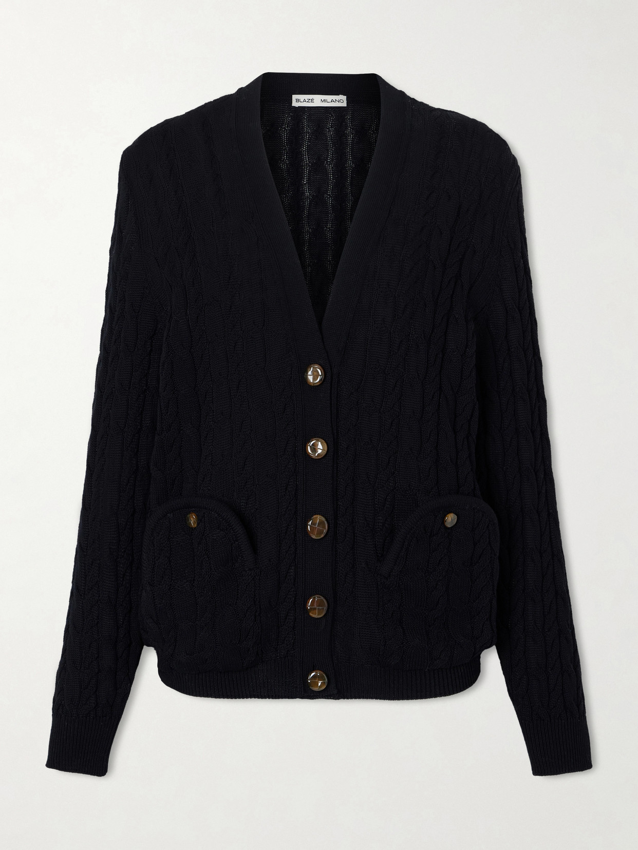 Blazé Milano Ket Cable-knit Cotton Cardigan In Black