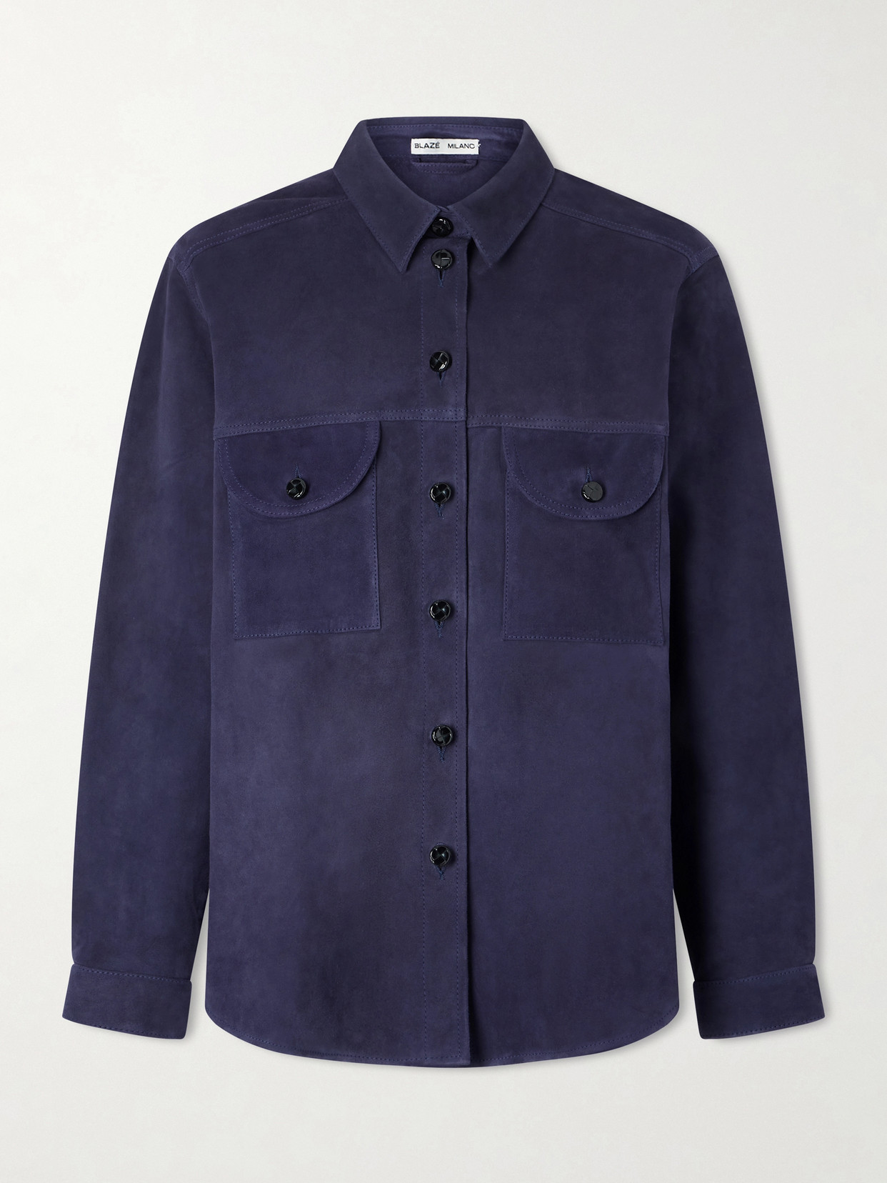 Blazé Milano Berber Paneled Suede Shirt In Blue