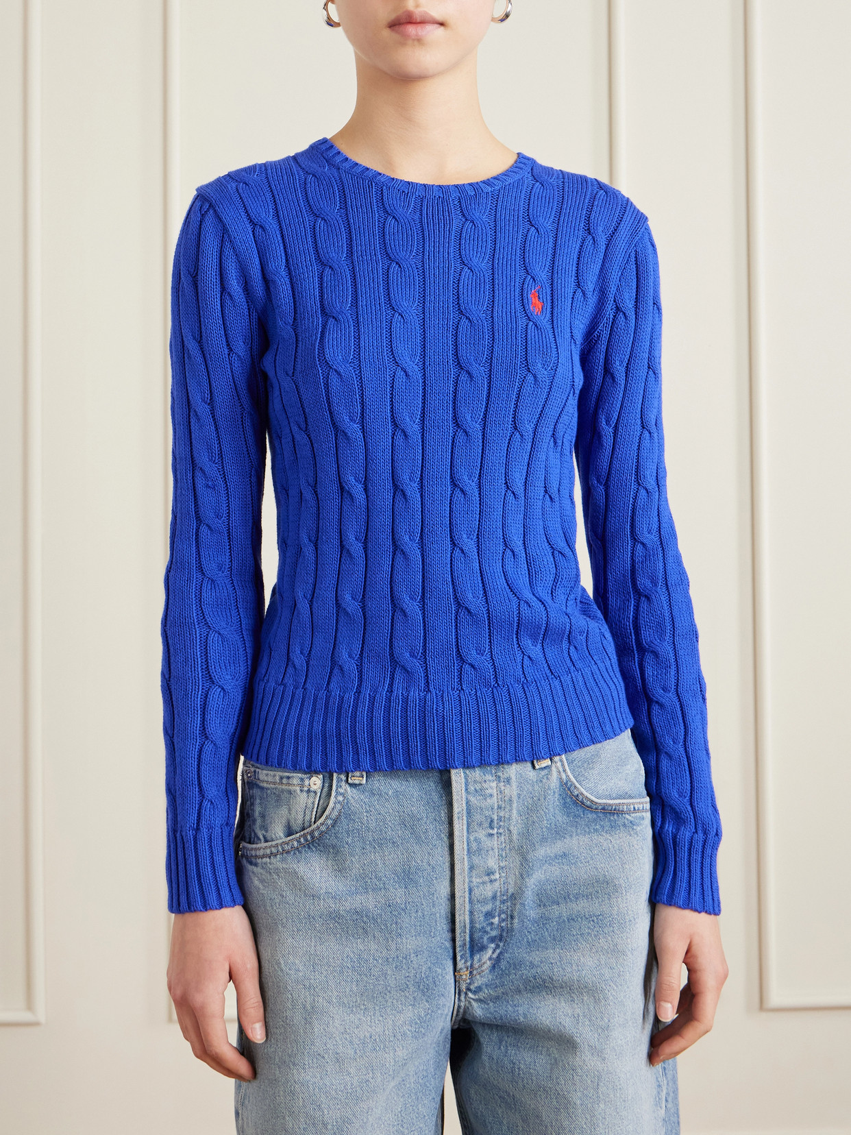 Ralph Lauren - Embroidered Cable-Knit Cotton Sweater Polo