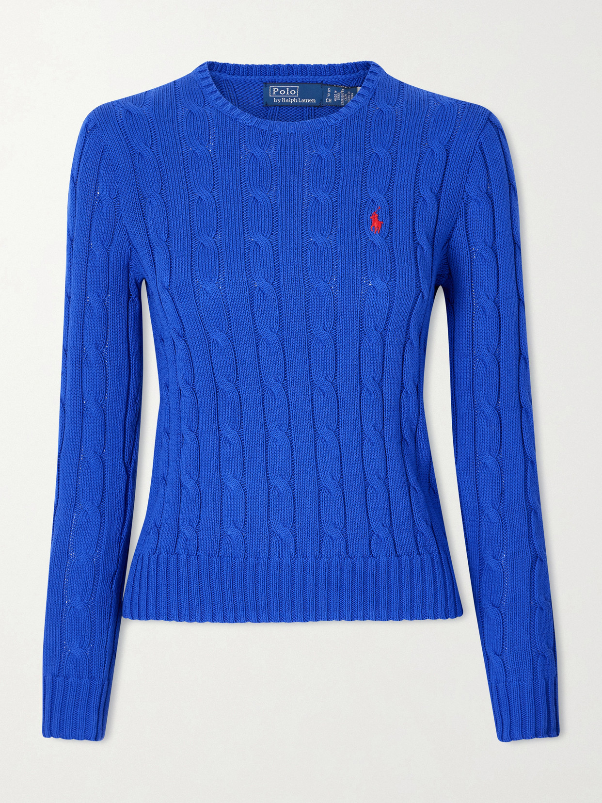 Polo Ralph Lauren Embroidered Cable-knit Cotton Sweater In Blue
