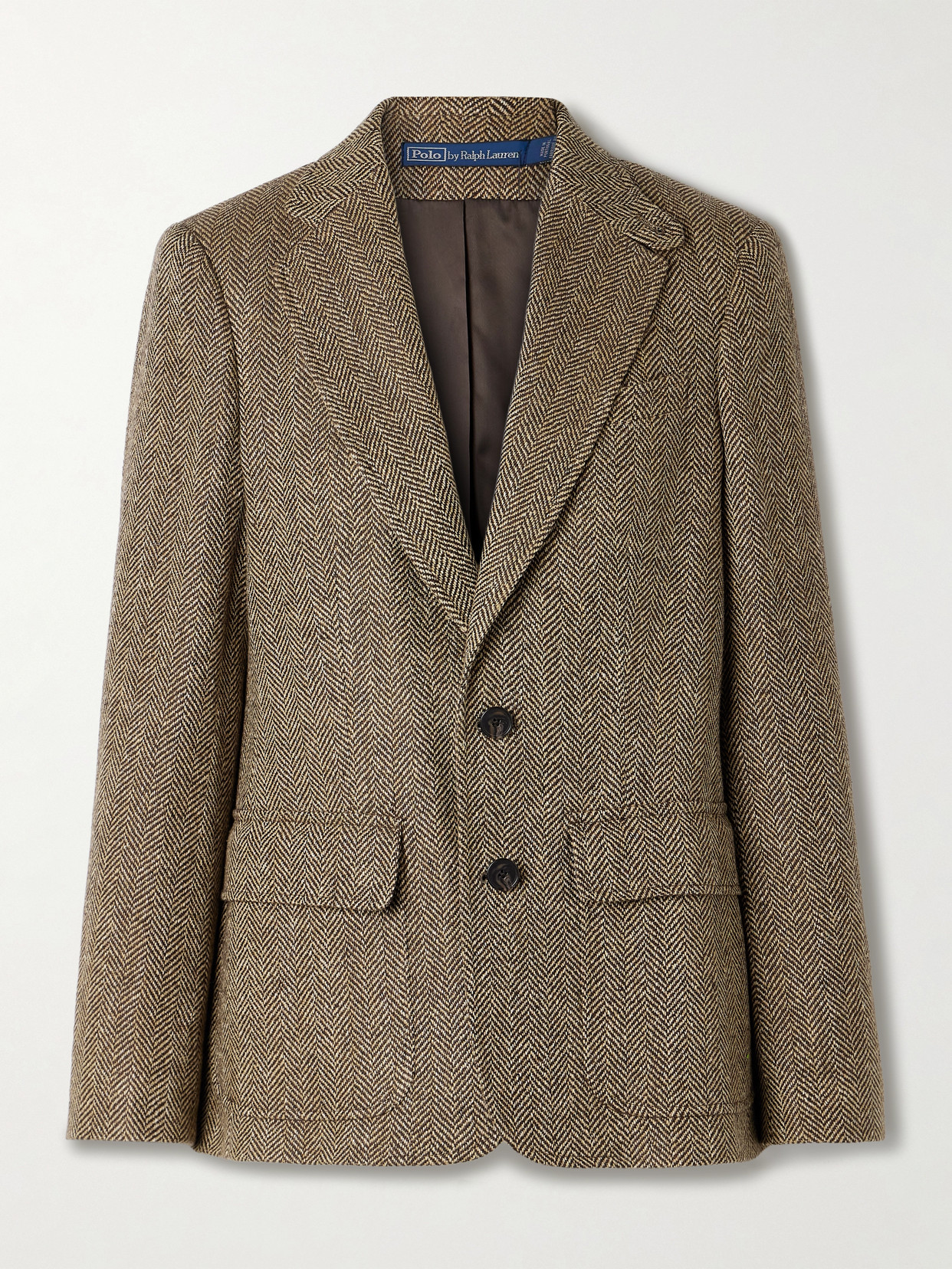 Polo Ralph Lauren Herringbone Linen, Silk And Wool-blend Blazer In Brown
