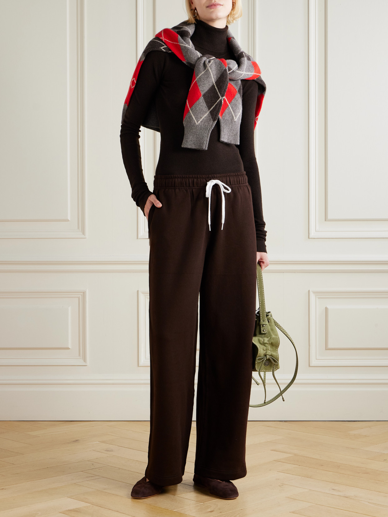 Polo Ralph Lauren Cotton-blend Jersey Wide-leg Track Pants In Brown