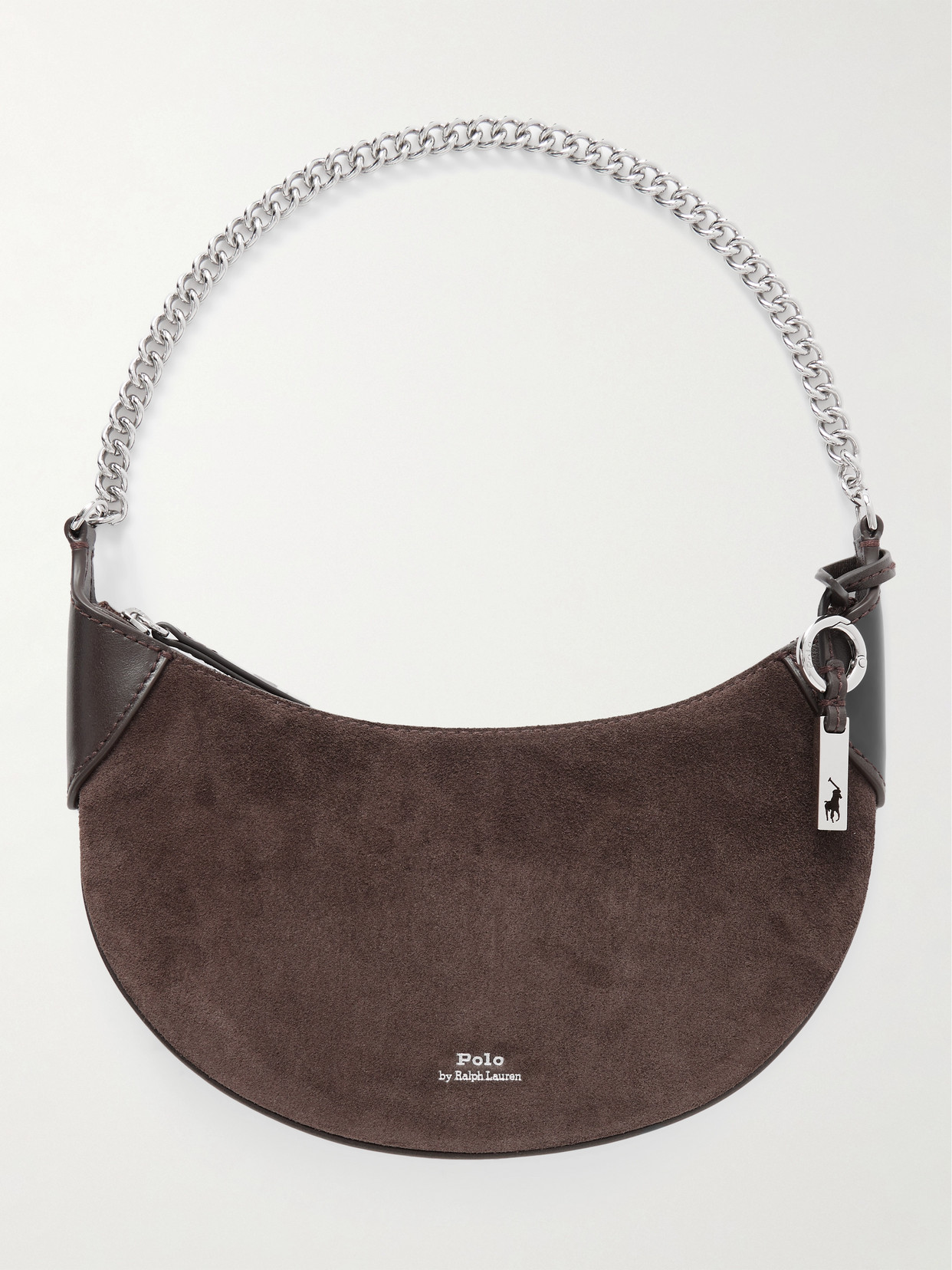 Polo Ralph Lauren Polo Id Small Leather-trimmed Suede Shoulder Bag In Brown