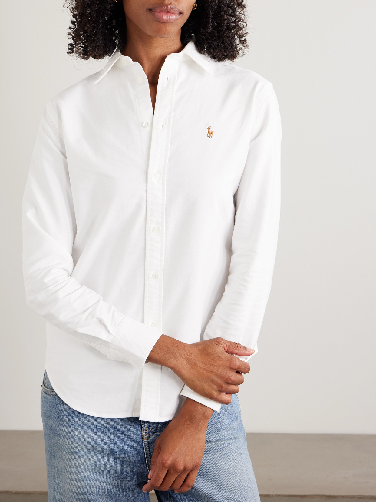 Polo Ralph Lauren Embroidered Cotton Oxford Shirt In White
