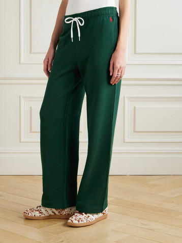 Polo Ralph Lauren Embroidered cotton-blend jersey wide-leg track pants