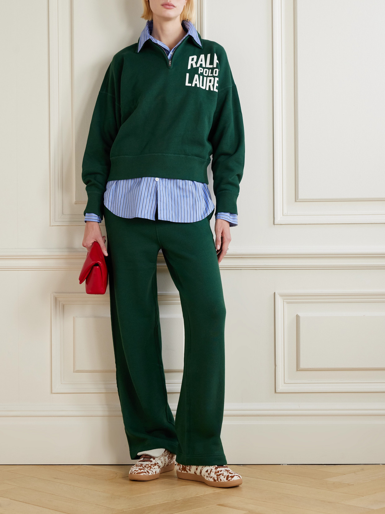 Polo Ralph Lauren Embroidered Cotton-blend Jersey Wide-leg Track Pants In Green