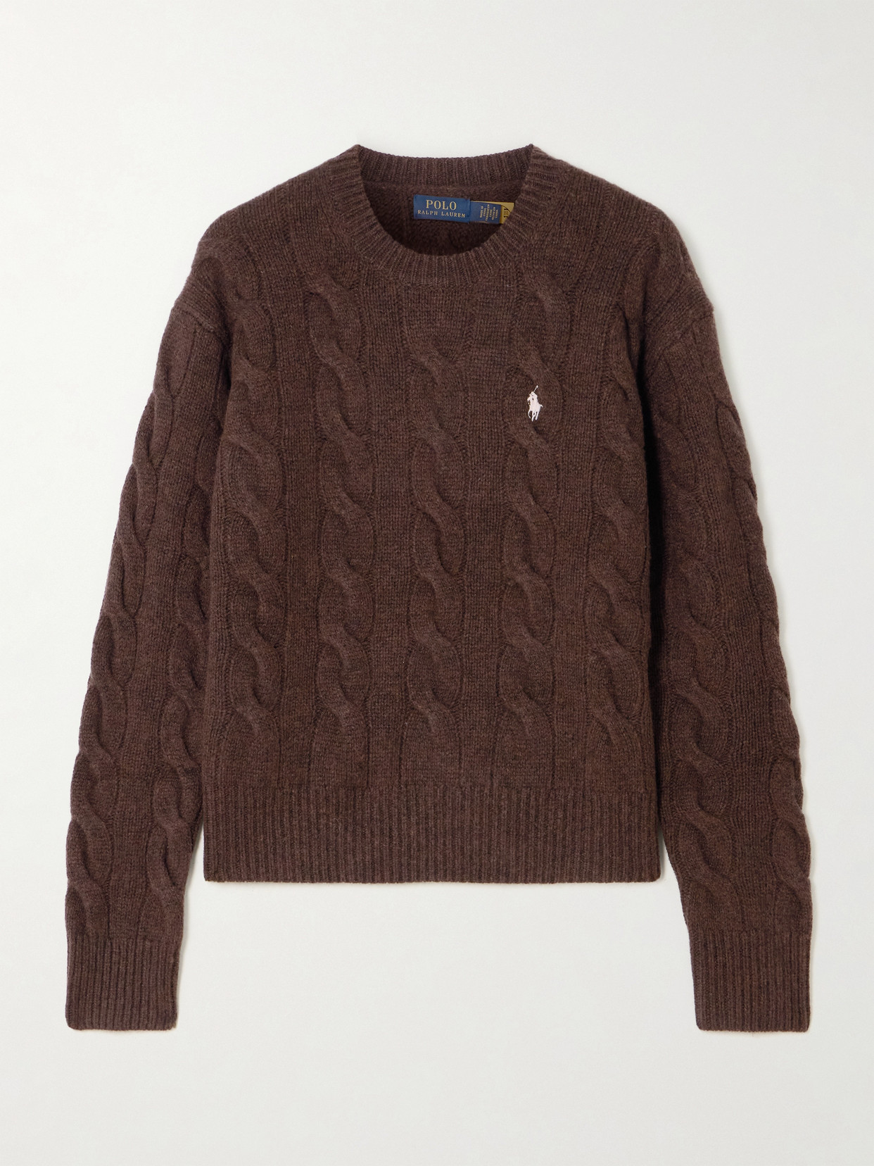 Polo Ralph Lauren Embroidered Cable-knit Wool And Cashmere-blend Sweater In Brown