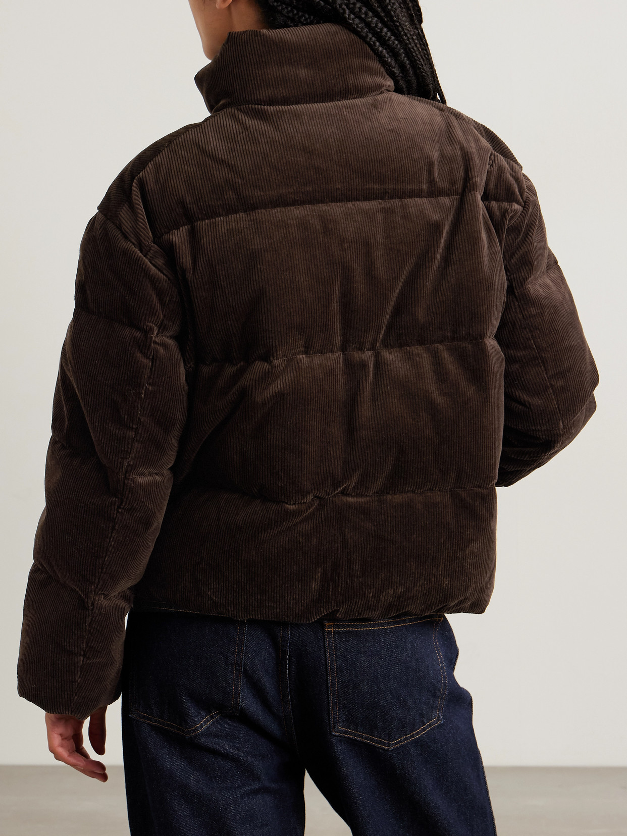 Polo Ralph Lauren Embroidered Quilted Cotton-blend Corduroy Down Jacket In Brown