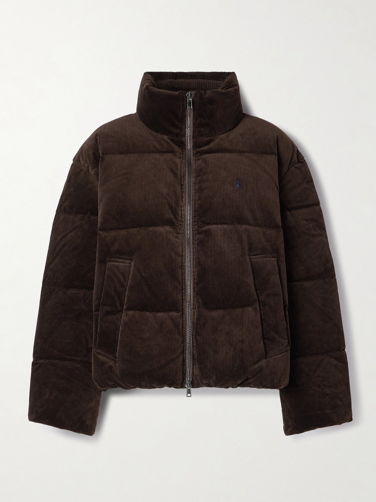 Polo Ralph Lauren Embroidered Quilted Cotton-blend Corduroy Down Jacket In Brown