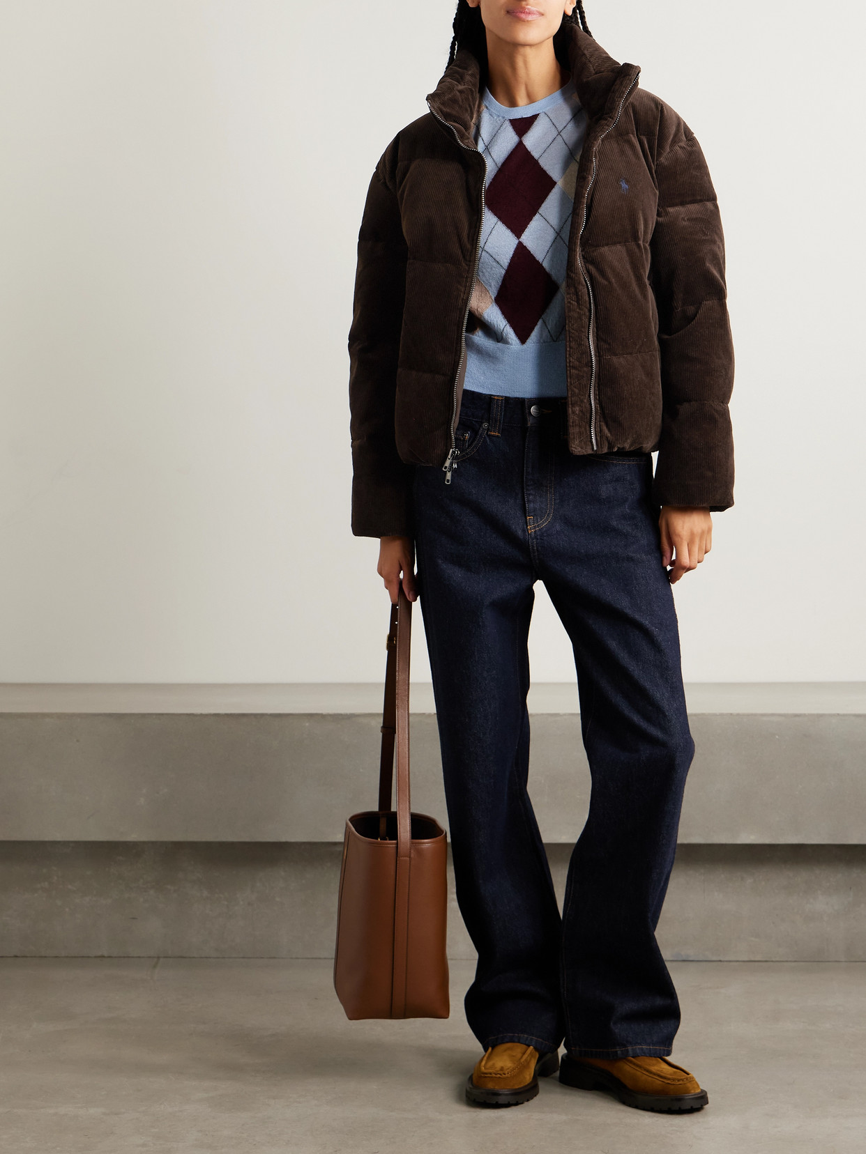 Polo Ralph Lauren Embroidered Quilted Cotton-blend Corduroy Down Jacket In Brown