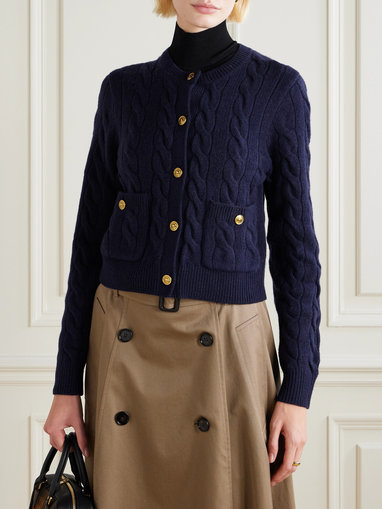 Polo Ralph Lauren Cable-knit Wool And Cashmere-blend Cardigan In Blue