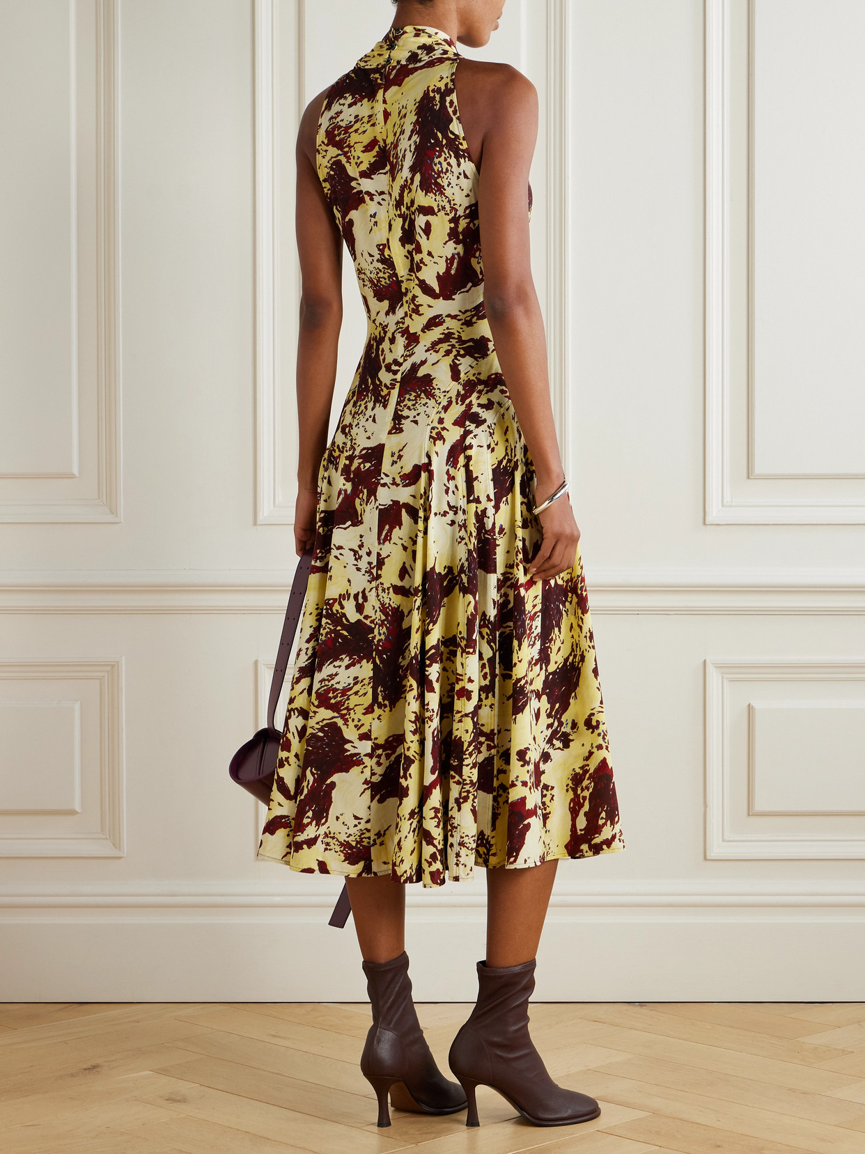 Proenza Schouler Adelide Draped Paneled Printed Crepe Midi Dress In Multi