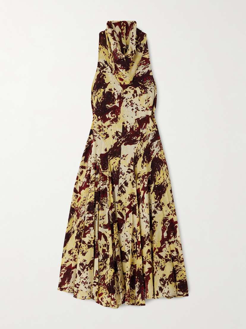 Proenza Schouler Adelide Draped Paneled Printed Crepe Midi Dress