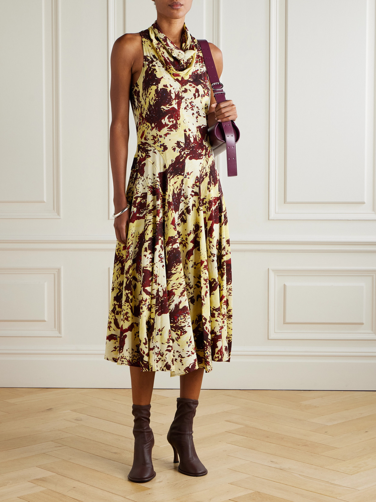 Proenza Schouler Adelide Draped Paneled Printed Crepe Midi Dress In Multi