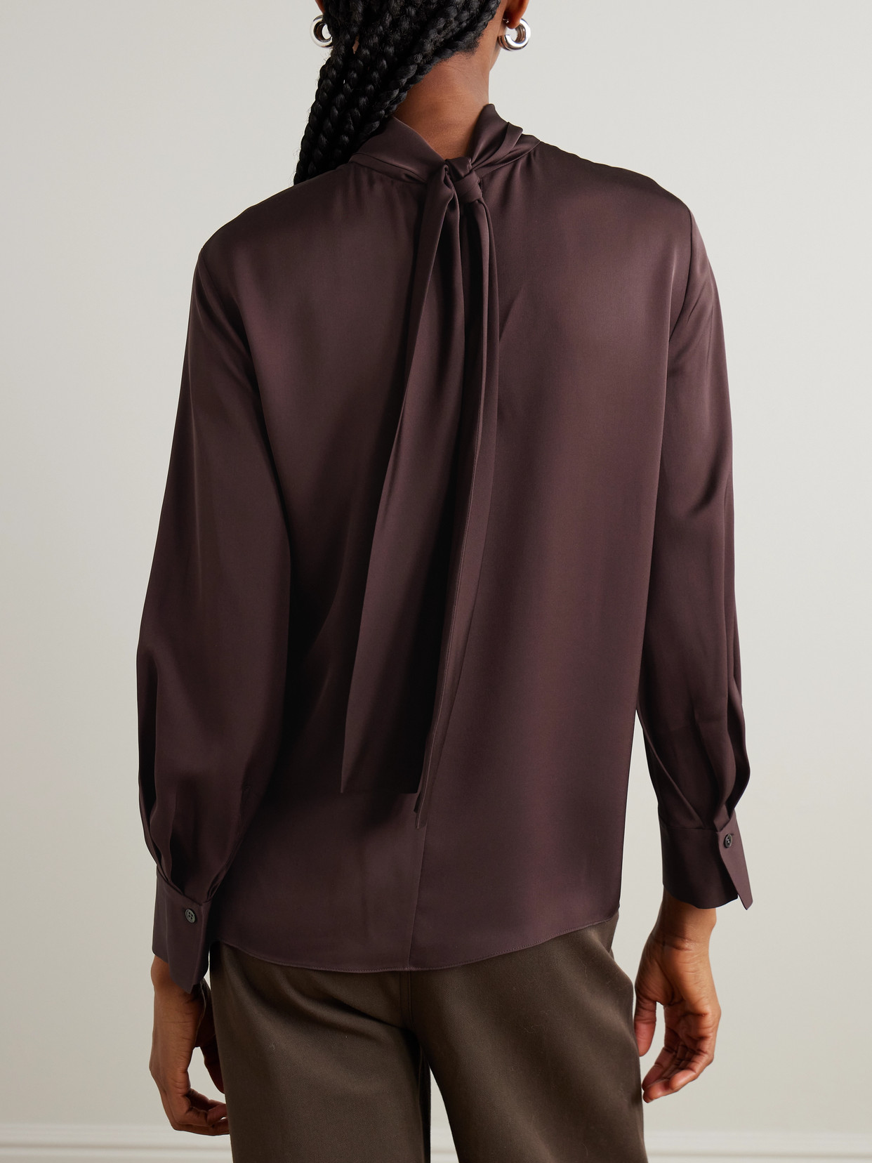 Theory Tie-detailed Silk Blouse In Brown