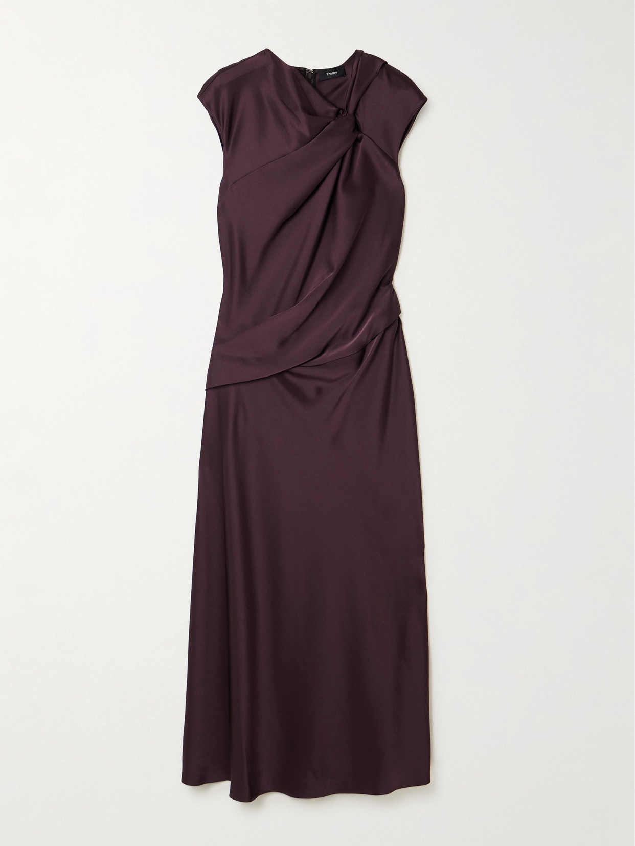 Theory Twist-front Draped Satin Midi Dress In Purple