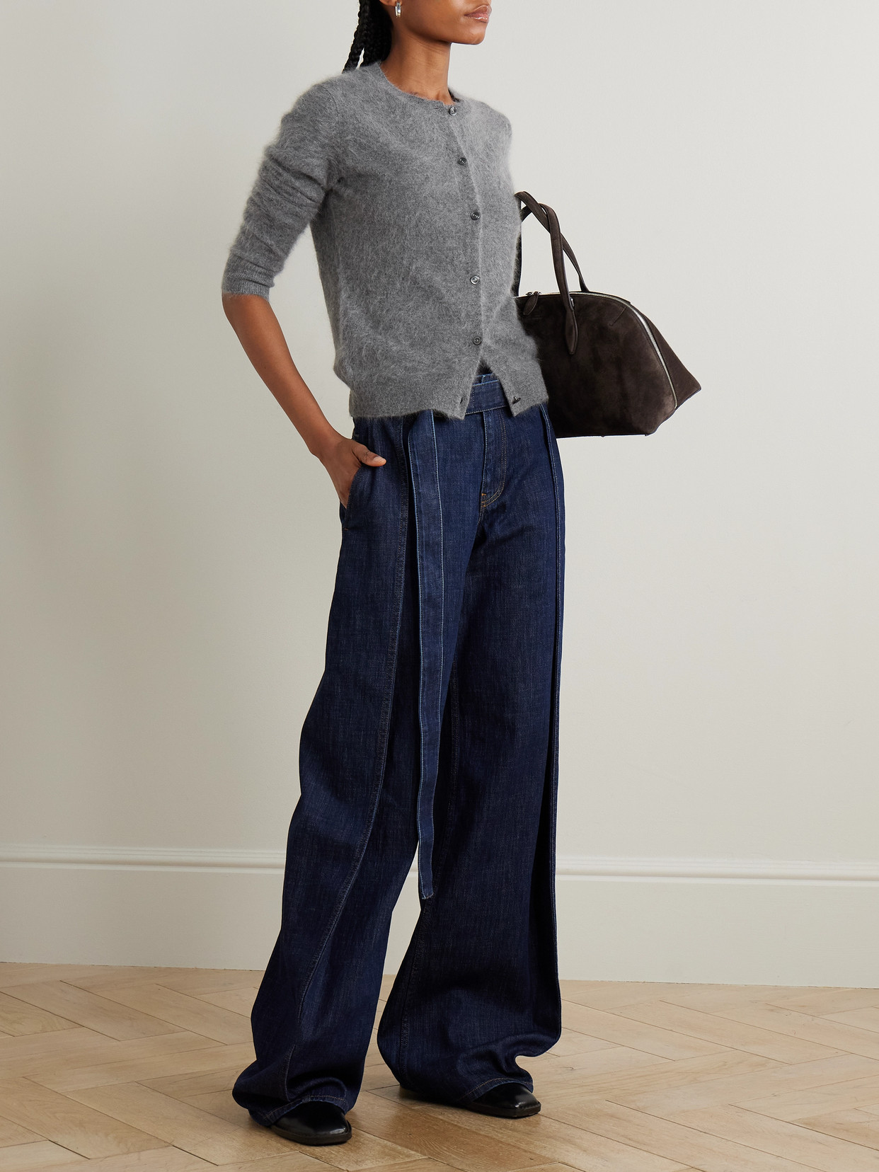 Theory Brushed Cashmere Cardigan In Gray