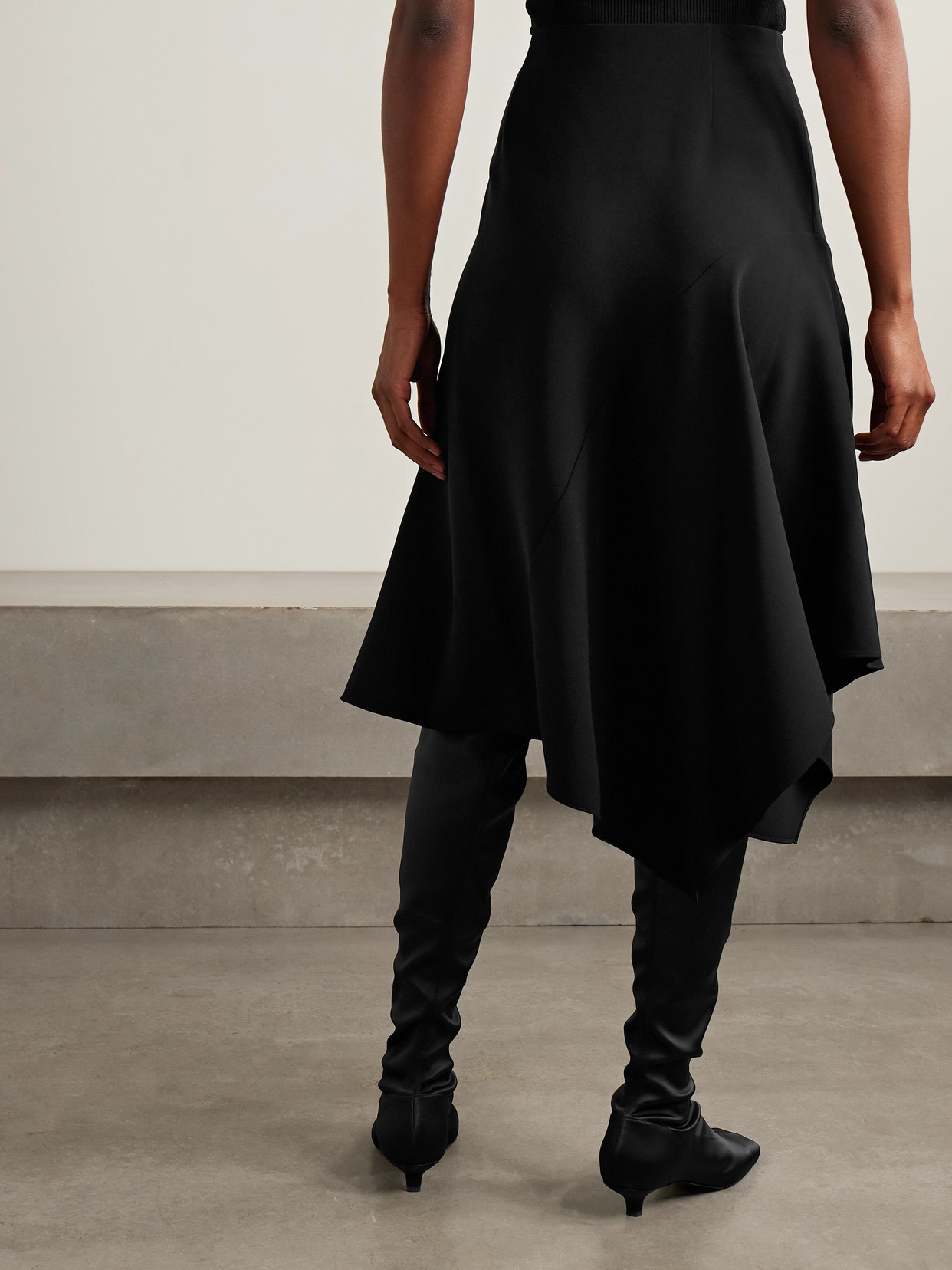 Theory Asymmetric Draped Paneled Crepe Skirt In Black