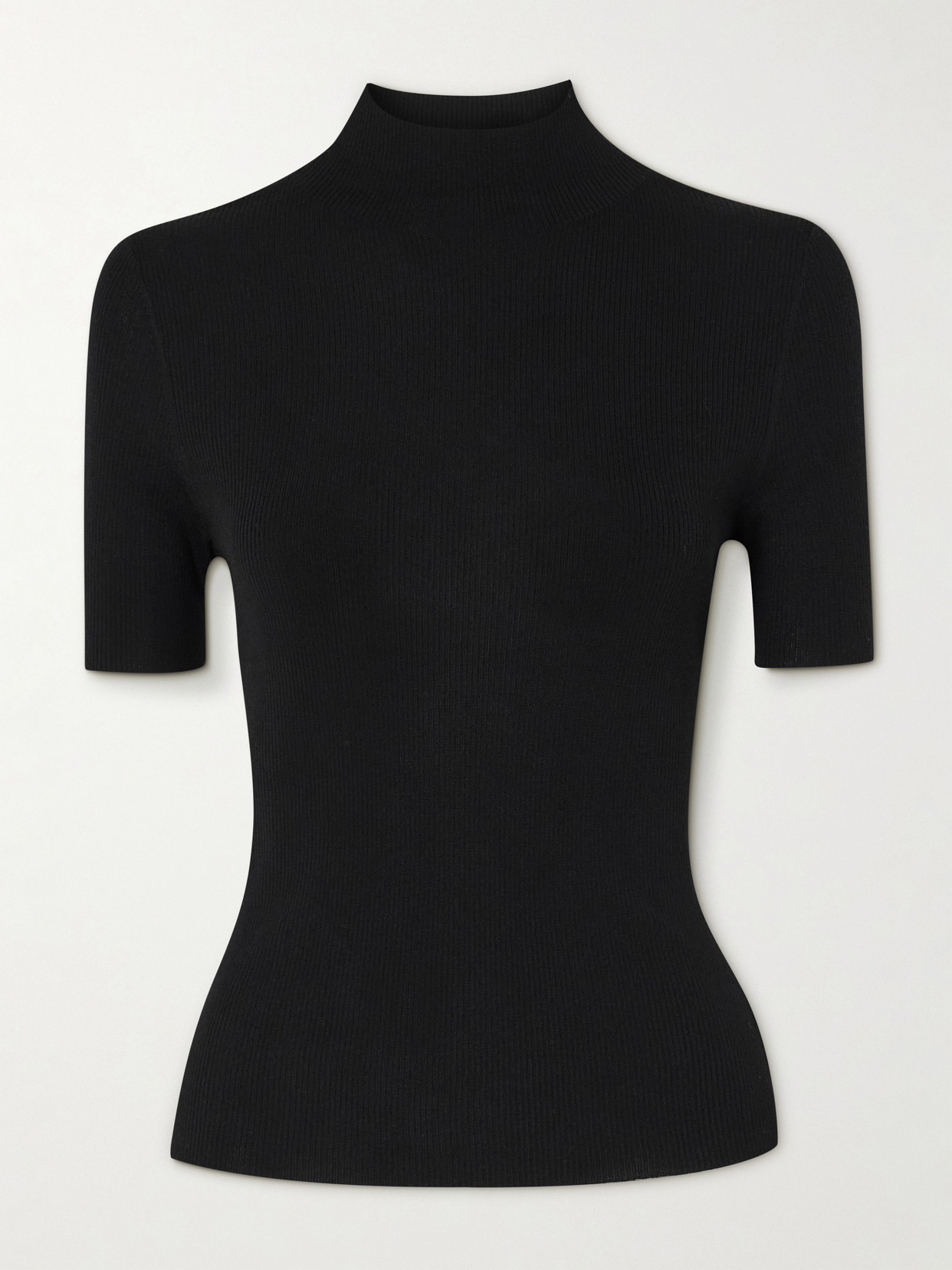 Theory Leenda Ribbed Merino Wool Mock-neck Sweater In Black