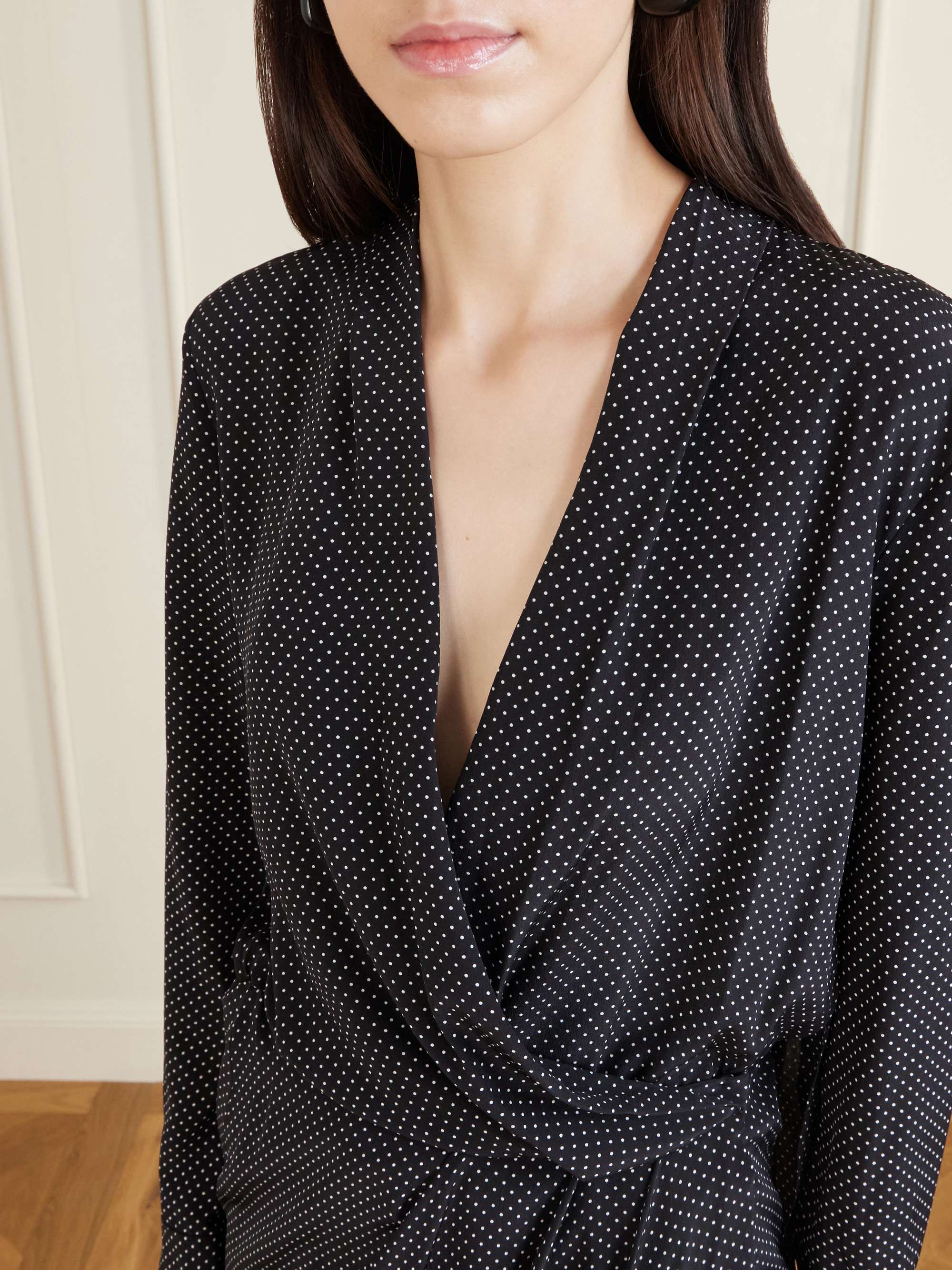 chinese dress ladies Black Polka Dot Wrap Dress With Tie Front  AX Paris