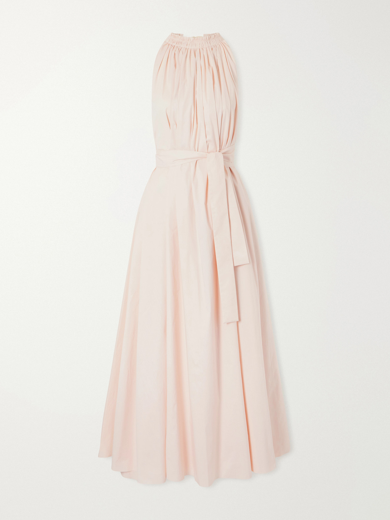 Sasuphi Belted Pleated Cotton-blend Maxi Dress In Pink