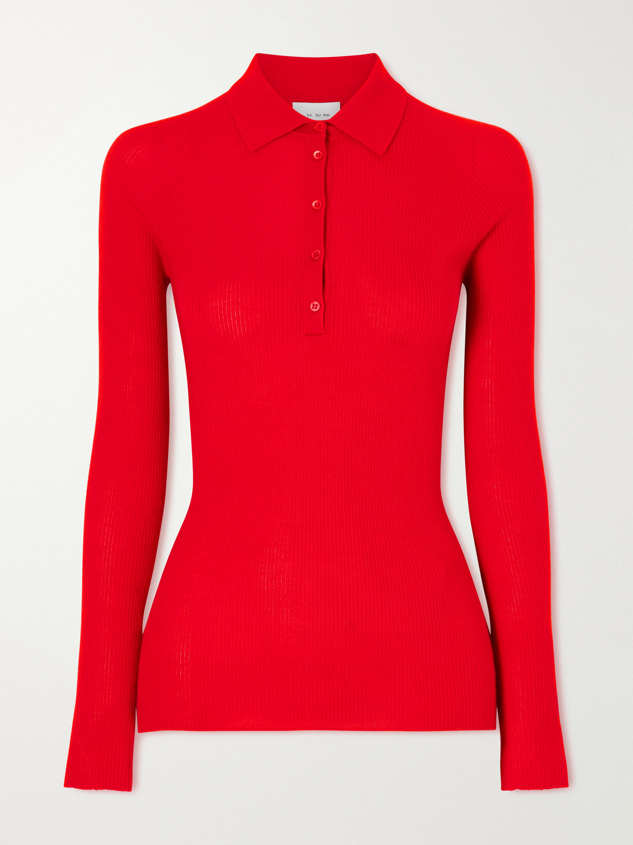 Sasuphi Ribbed-knit Cashmere And Silk-blend Polo Shirt In Red