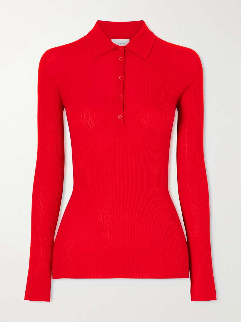 SASUPHI Ribbed-knit Cashmere And Silk-blend Polo Shirt