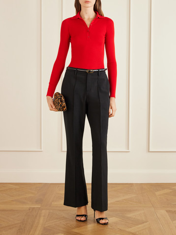 Sasuphi Ribbed-knit cashmere and silk-blend polo shirt
