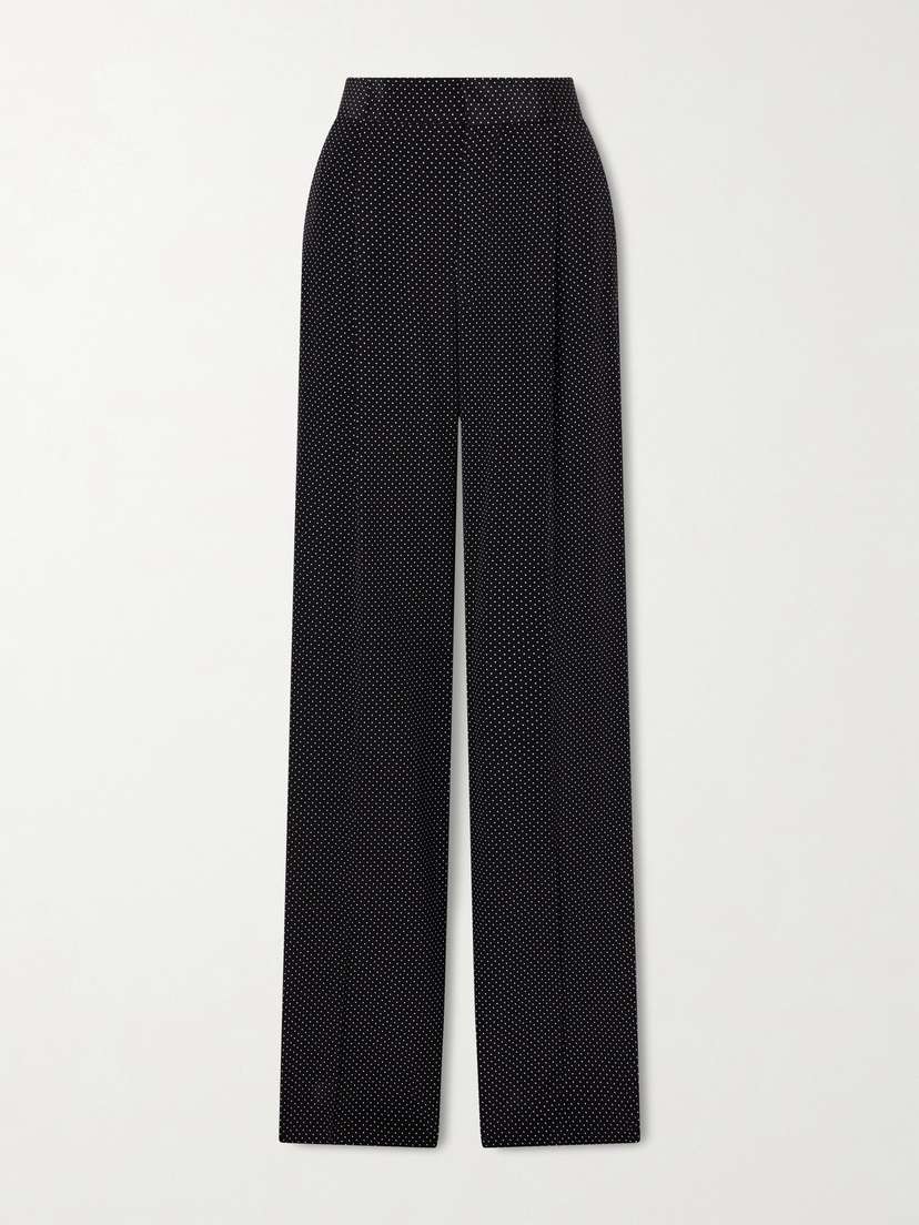 SASUPHI Pleated Polka-dot Silk-satin Wide-leg Pants