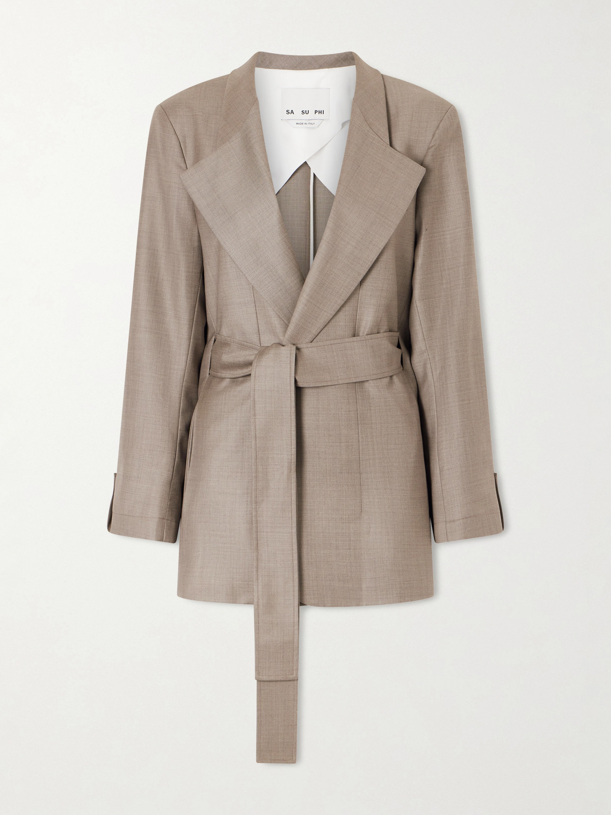 Sasuphi Lauren Belted Wool-twill Blazer In Brown