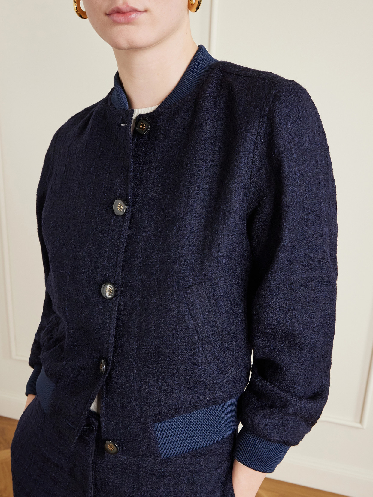Hailey Wool-Blend Bouclé-Tweed Bomber Jacket