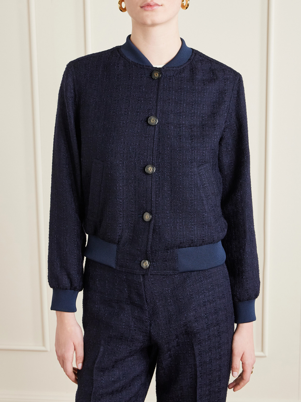 Hailey Wool-Blend Bouclé-Tweed Bomber Jacket