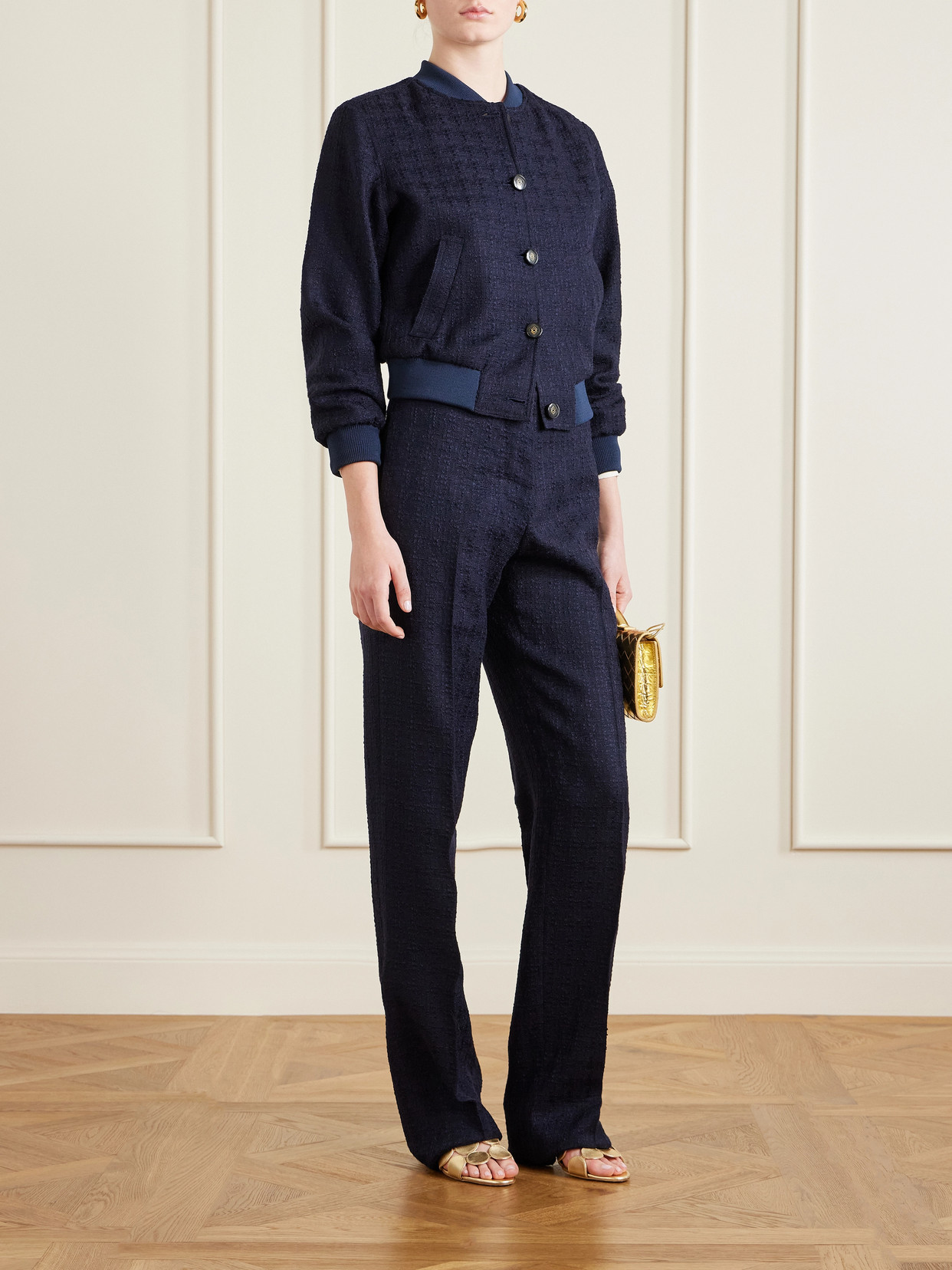 Hailey Wool-Blend Bouclé-Tweed Bomber Jacket