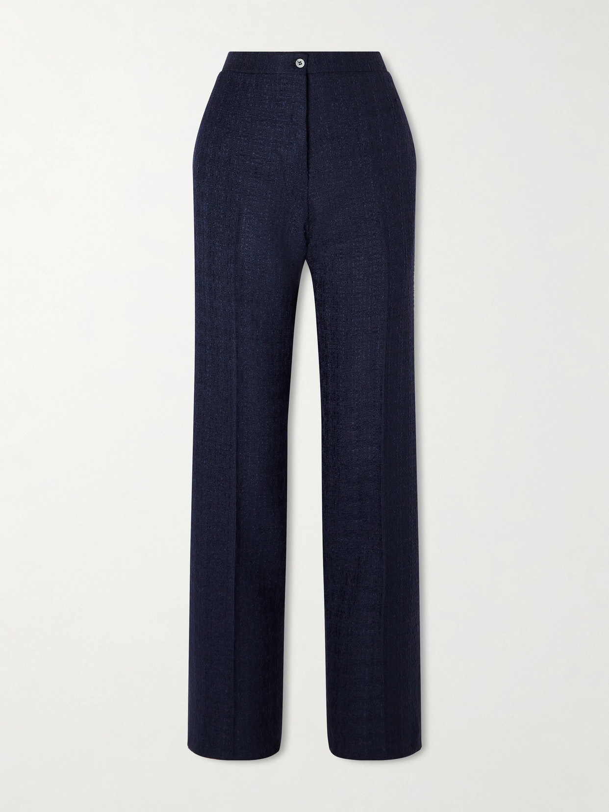 Giuliva Heritage Janice Wool-blend Bouclé-tweed Straight-leg Pants In Blue