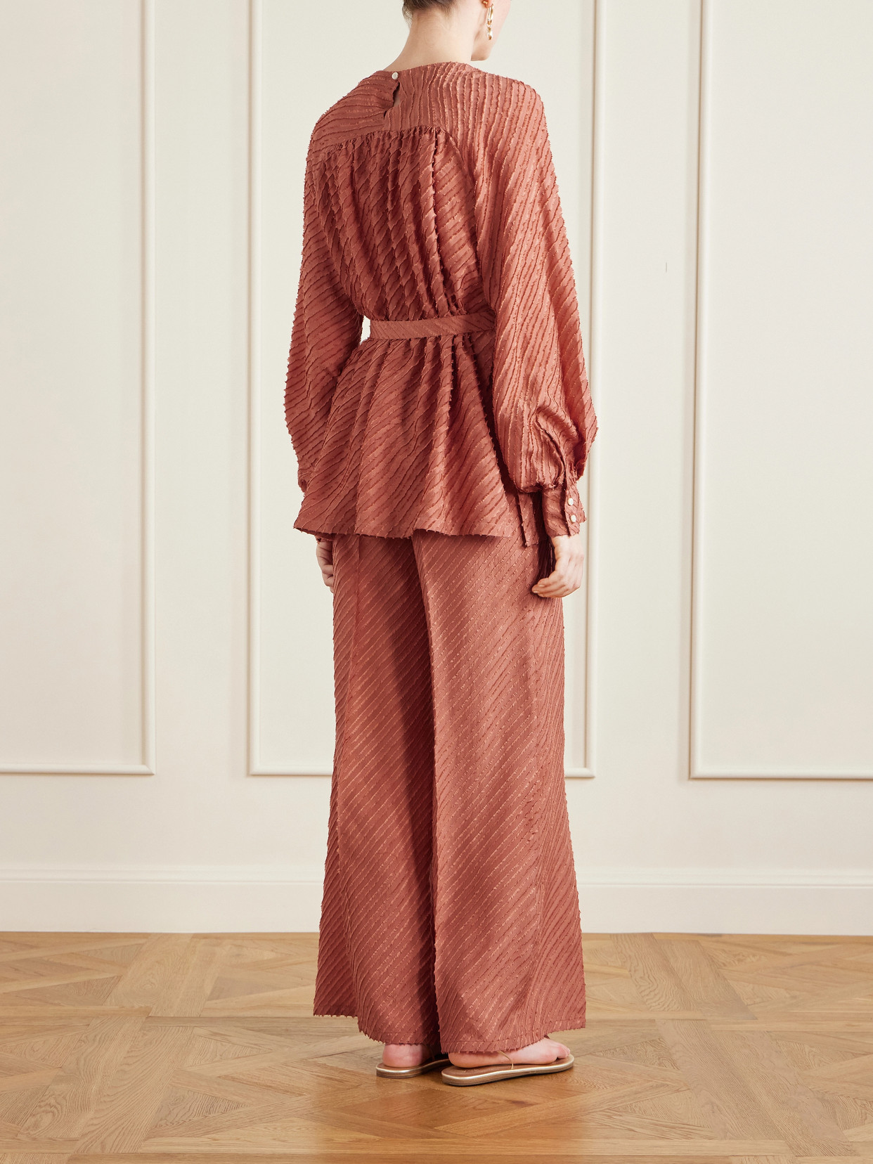 Tea Belted Frayed Blouse