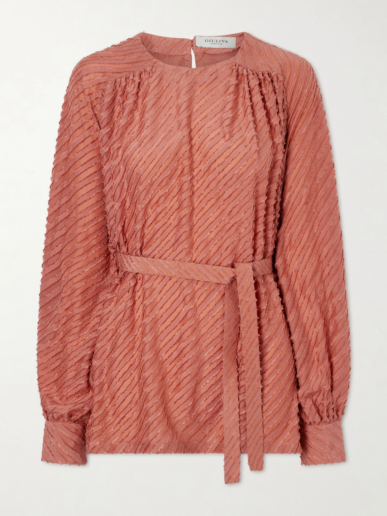 Giuliva Heritage Tea Belted Frayed Silk Blouse In Multi