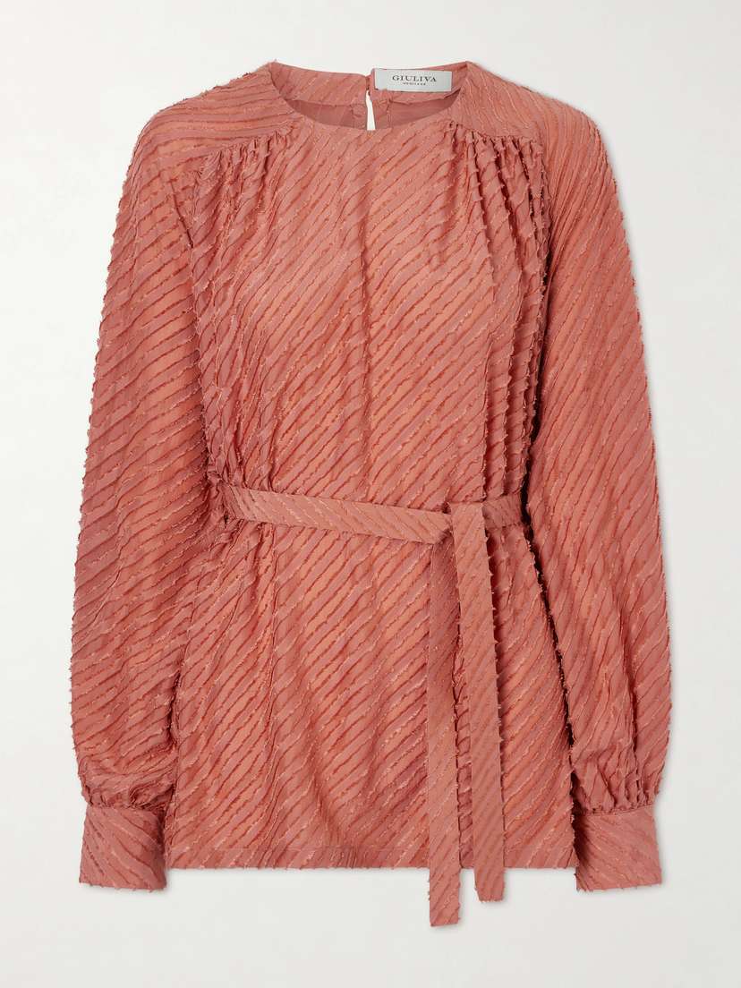 Giuliva Heritage Tea Belted Frayed Silk Blouse