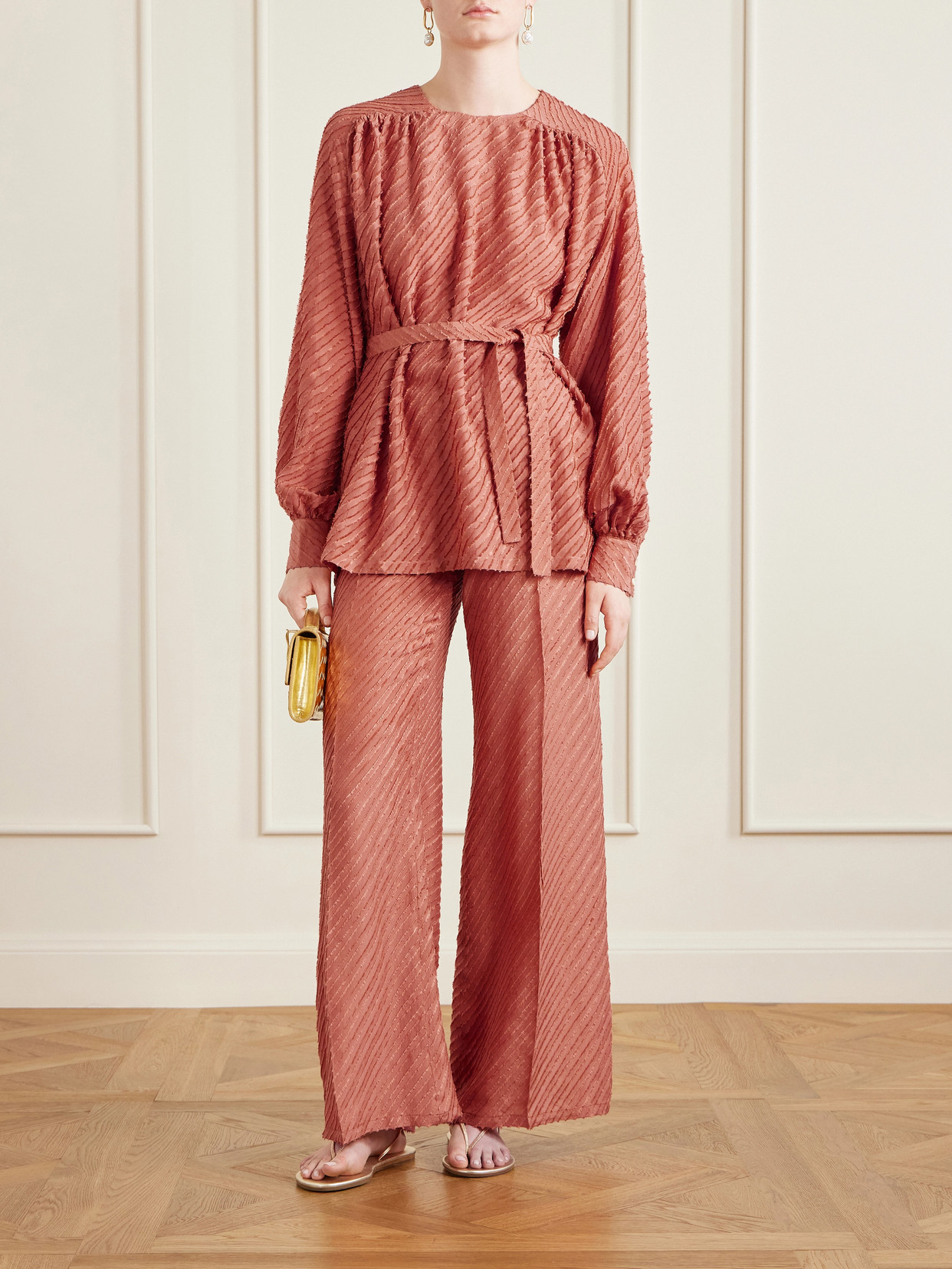 Tea Belted Frayed Blouse