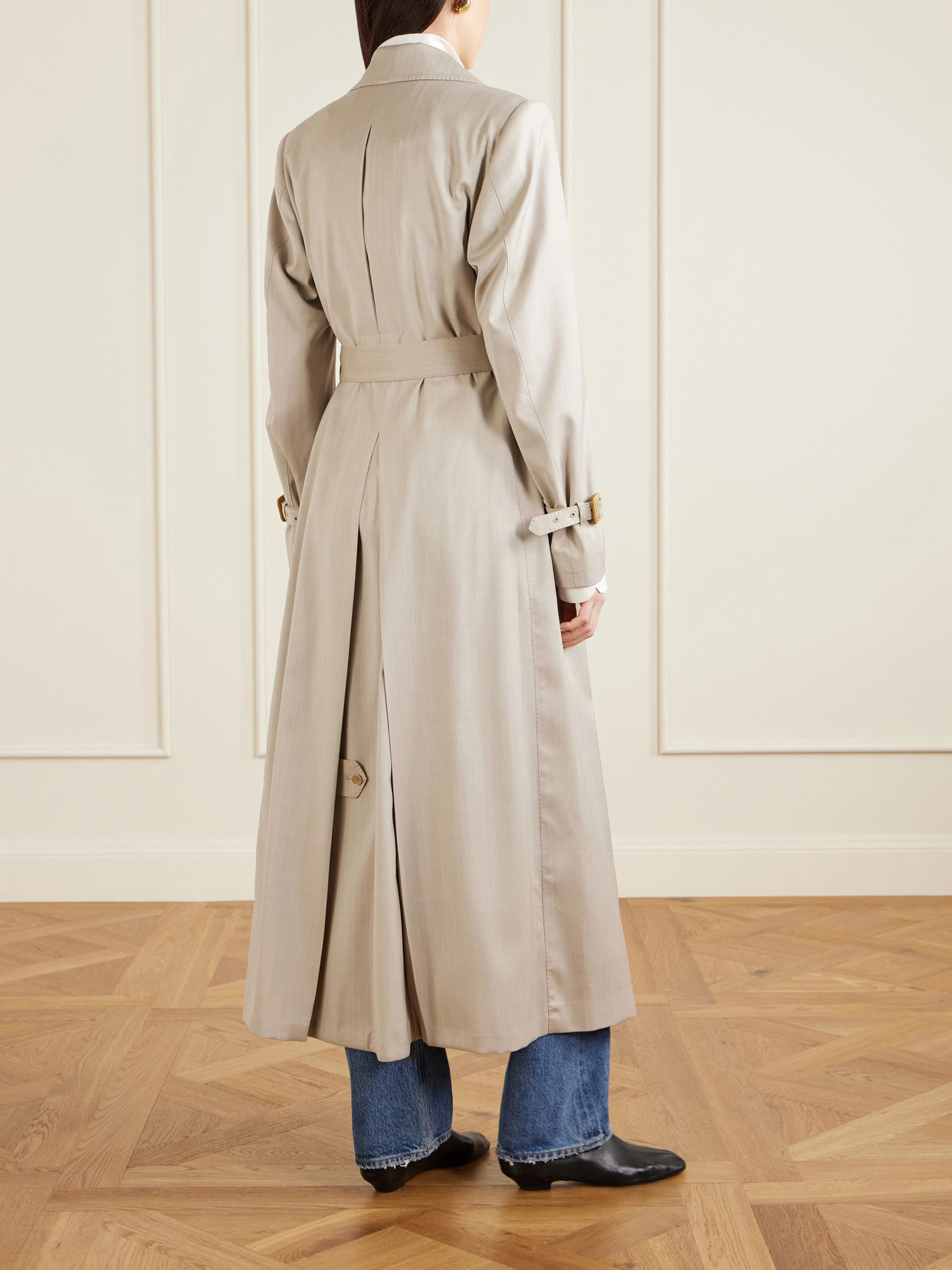 Camilla Double-Breasted Belted Herringbone Wool And Silk-Blend Trench Coat