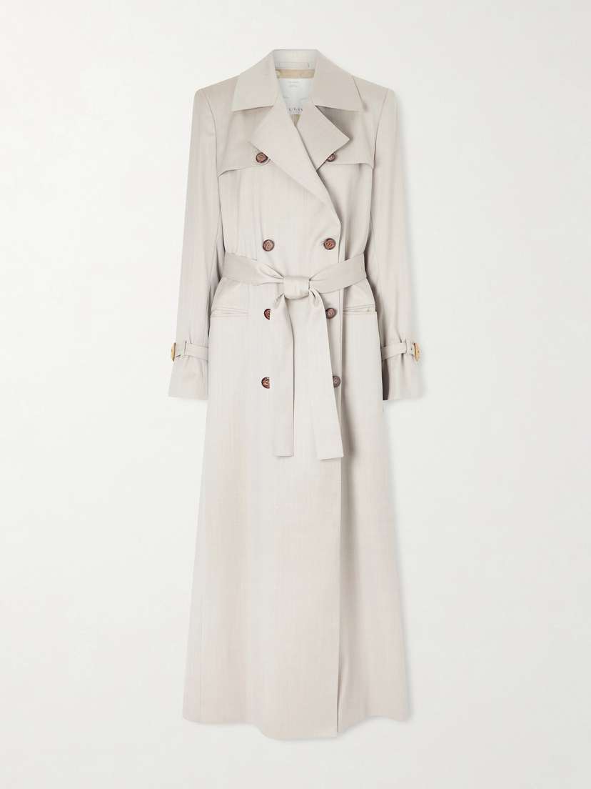 Giuliva Heritage Camilla Double-breasted Belted Herringbone Wool And Silk-blend Trench Coat