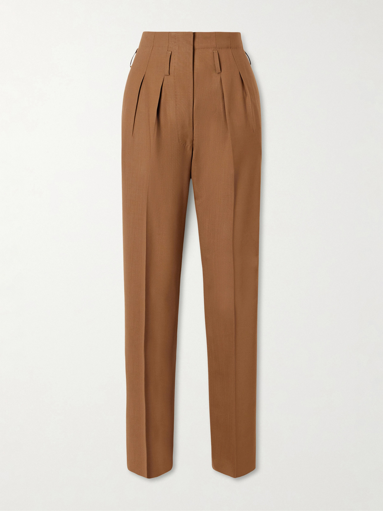 Giuliva Heritage High-rise Pleated Wool Tapered Pants In Brown