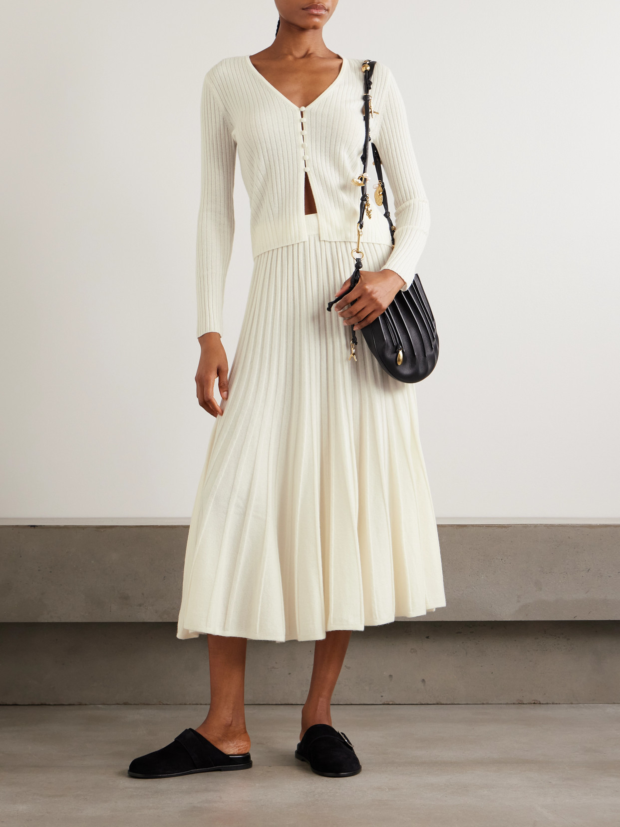 Arch4 Sabrina Pleated Organic Cashmere Midi Skirt In White