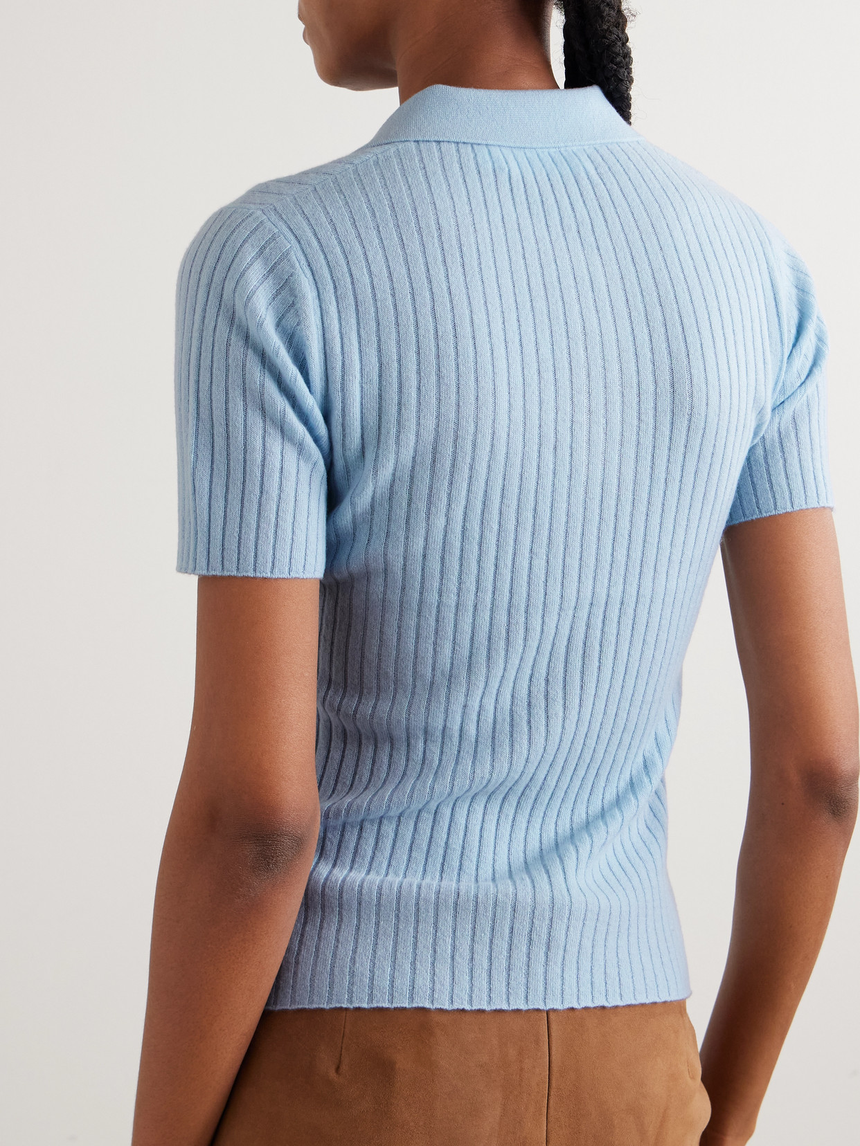 Arch4 Jennifer Ribbed Organic Cashmere Polo Shirt In Blue