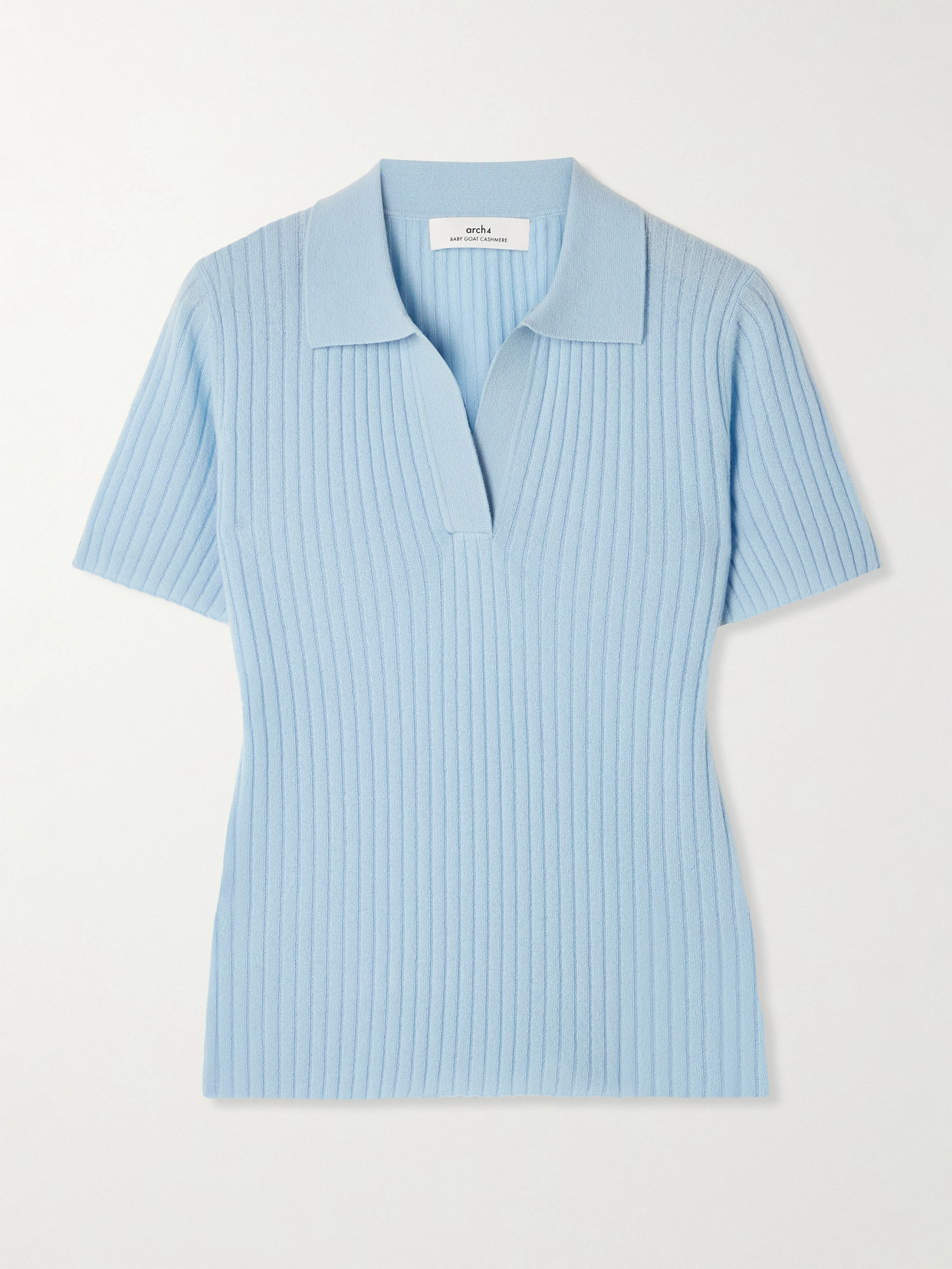 Arch4 Jennifer Ribbed Organic Cashmere Polo Shirt In Blue