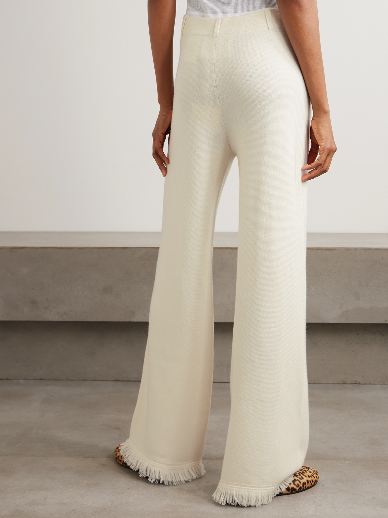 Arch4 Storme Frayed Organic Wool And Cashmere-blend Wide-leg Pants In White