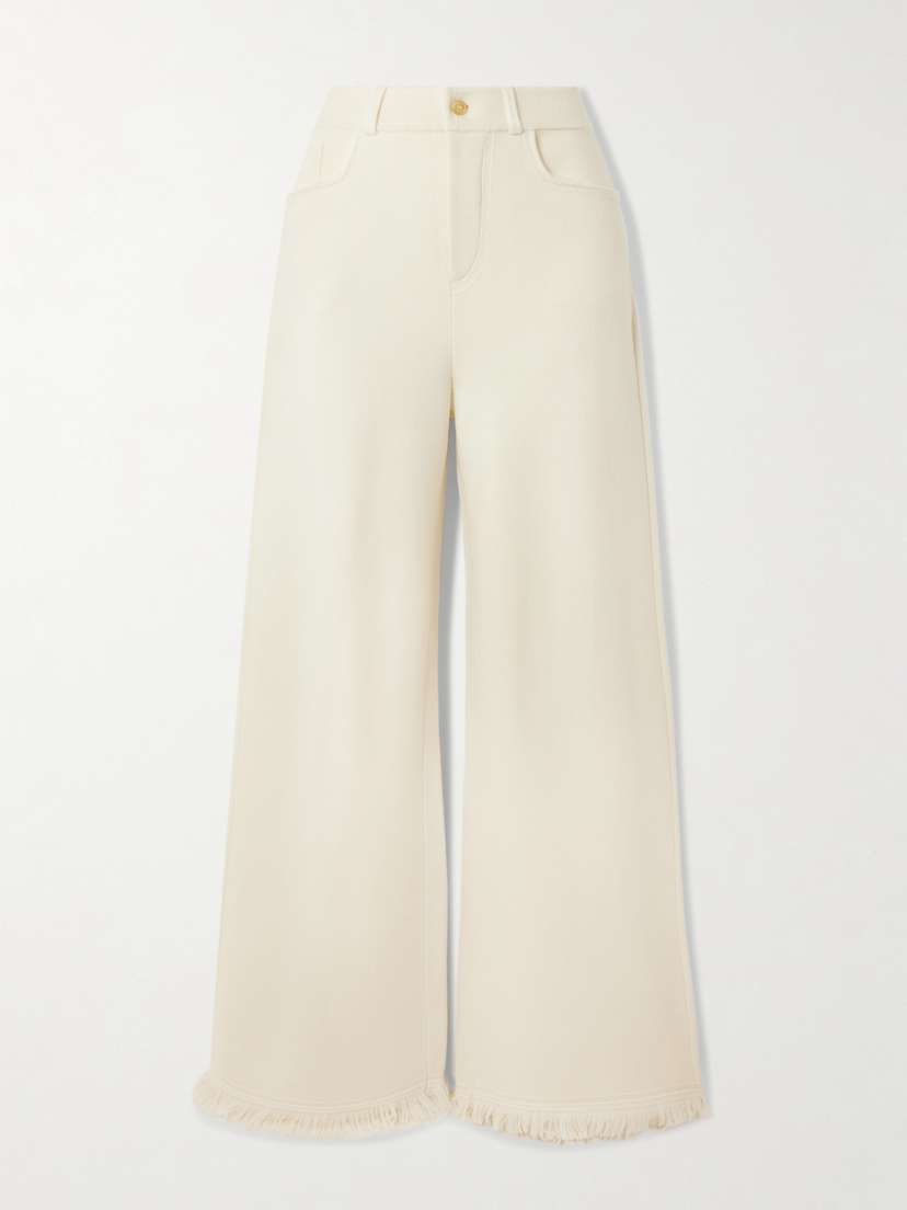Arch4 Storme Frayed Organic Wool And Cashmere-blend Wide-leg Pants