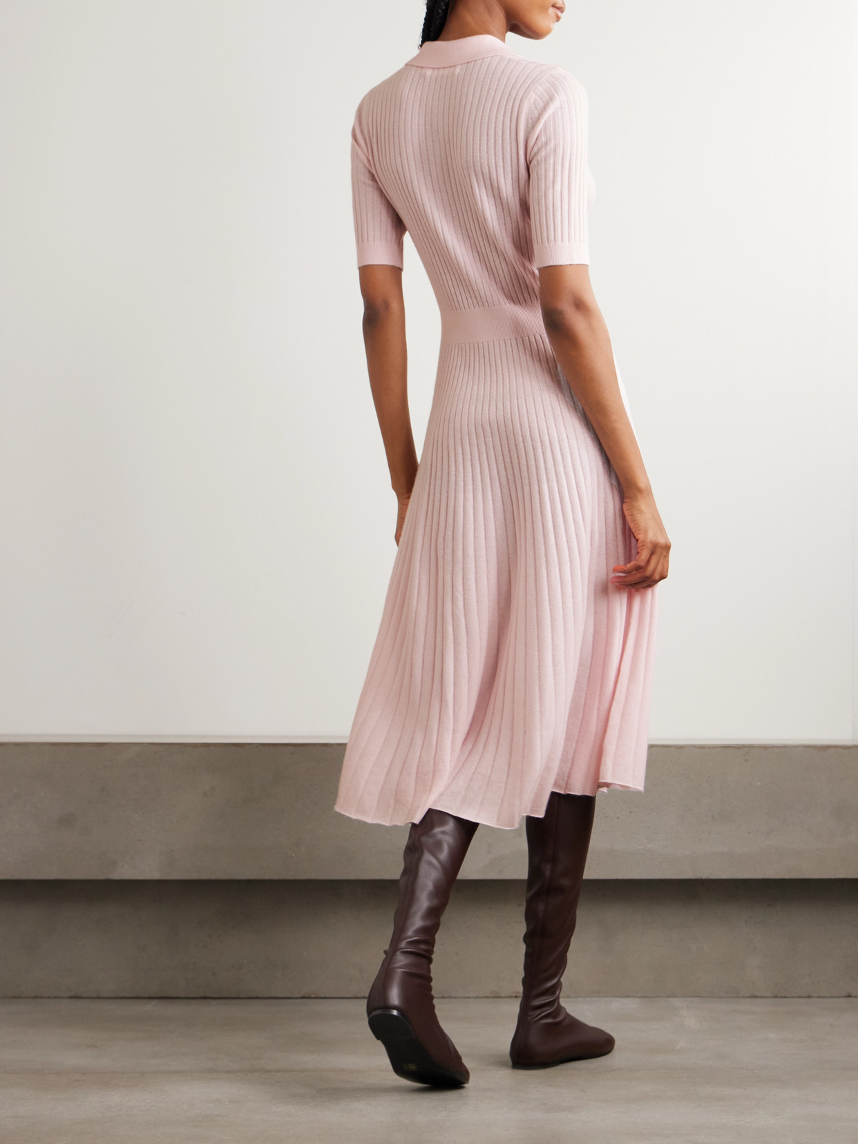 Arch4 Skylark Ribbed Organic Cashmere Midi Dress In Pink