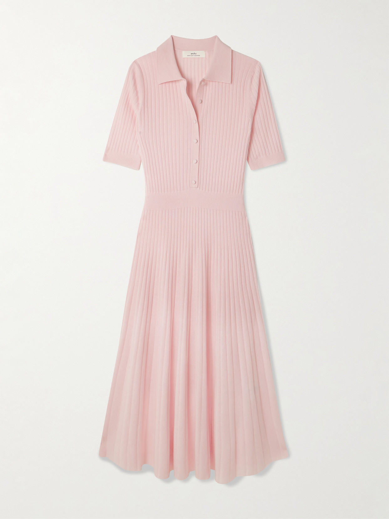 Arch4 Skylark Ribbed Organic Cashmere Midi Dress In Pink