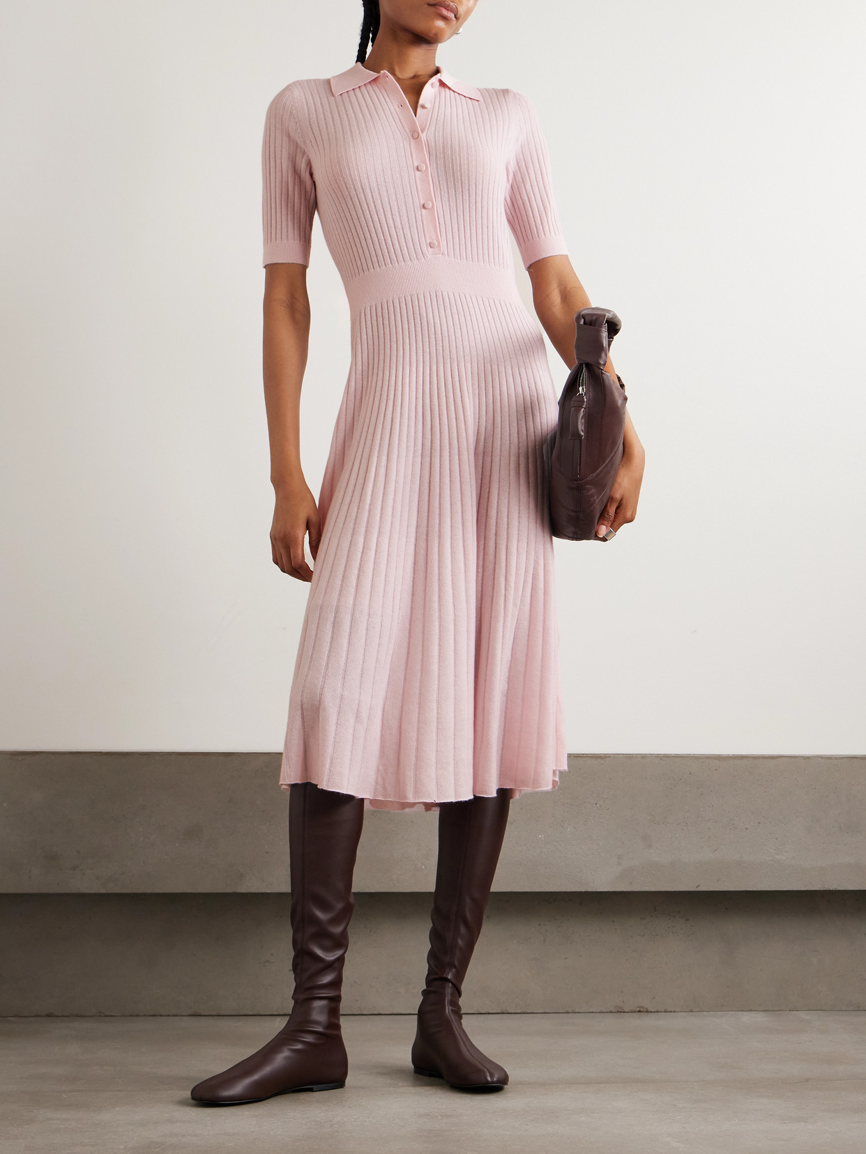 Arch4 Skylark Ribbed Organic Cashmere Midi Dress In Pink