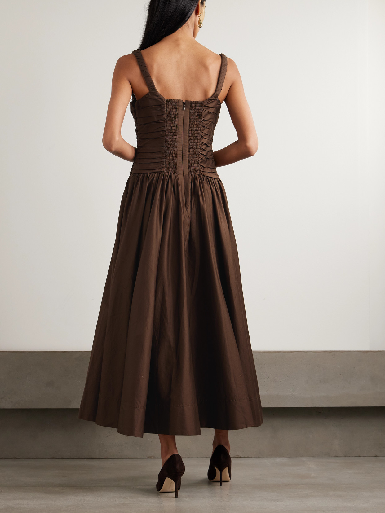 Aje Star Pleated Cotton Dress In Brown